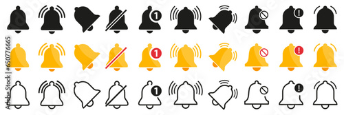 Bell reminder notification icon collection. Set of notification bell icon in different style. Notification app interface for chatting and messaging photo