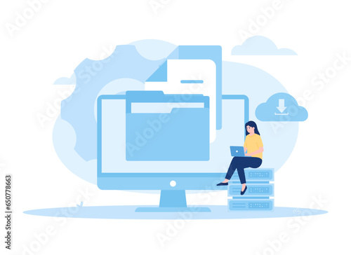 Downloading file on device screen concept flat illustration