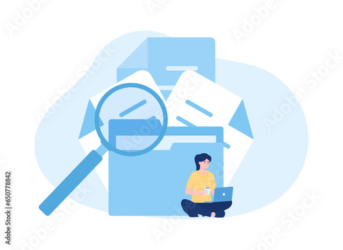 File searching on storage concept flat illustration