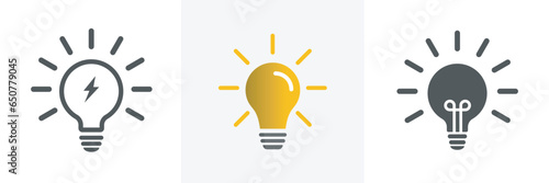 Light bulb icon.Different style icons set.outline and filled vector sign.analytical and creative thinking for processing Trendy Flat style.Vector illustration