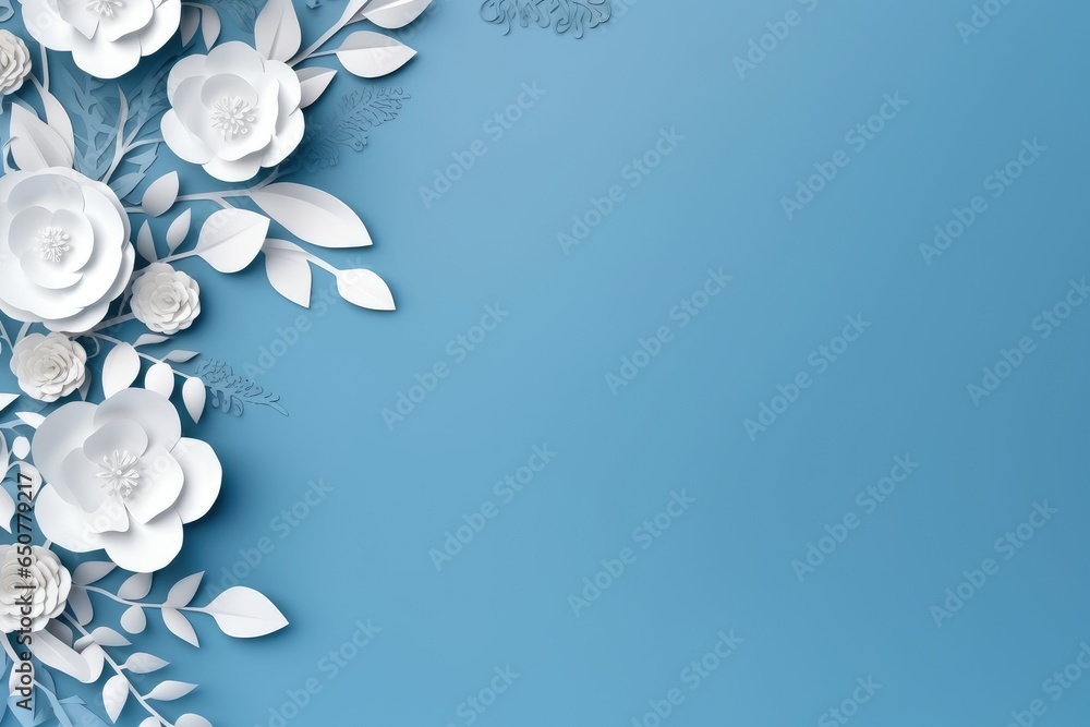 Paper flowers on the turquoise background Paper flowers on the turquoise background