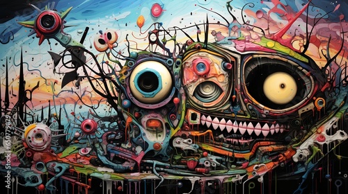 Otherworldly Asylum, Surreal Psychosis, Abstract Insanity, Mad Dreamscape, Delirious Realities, Outsider Art, Psycho, Horror, Freak, Creepy, Dark (Generative AI)