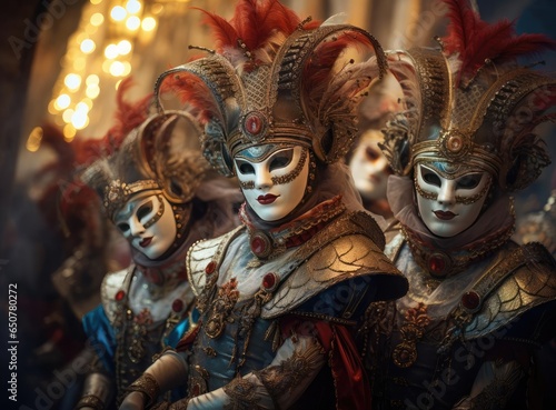A group of people at a masquerade carnival in Venice © cherezoff