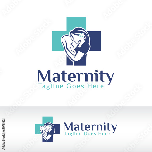 maternity logo design vector template, pregnancy mother and son logo design