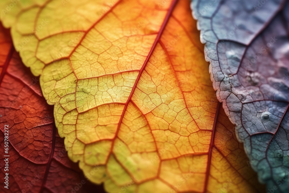 Fototapeta premium Autumn multicolored leaves close-up. Natural background. Generative Ai