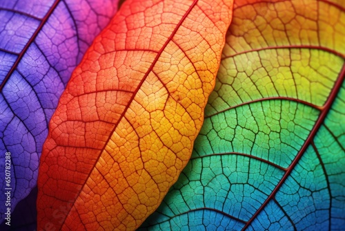 Colorful autumn leaves background. Close-up macro photography of colorful autumn leaves. Generative Ai