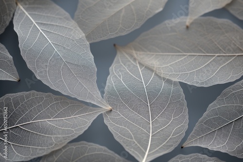 Close up of grey leafs on a gray background. Nature and environment concept. Generative Ai