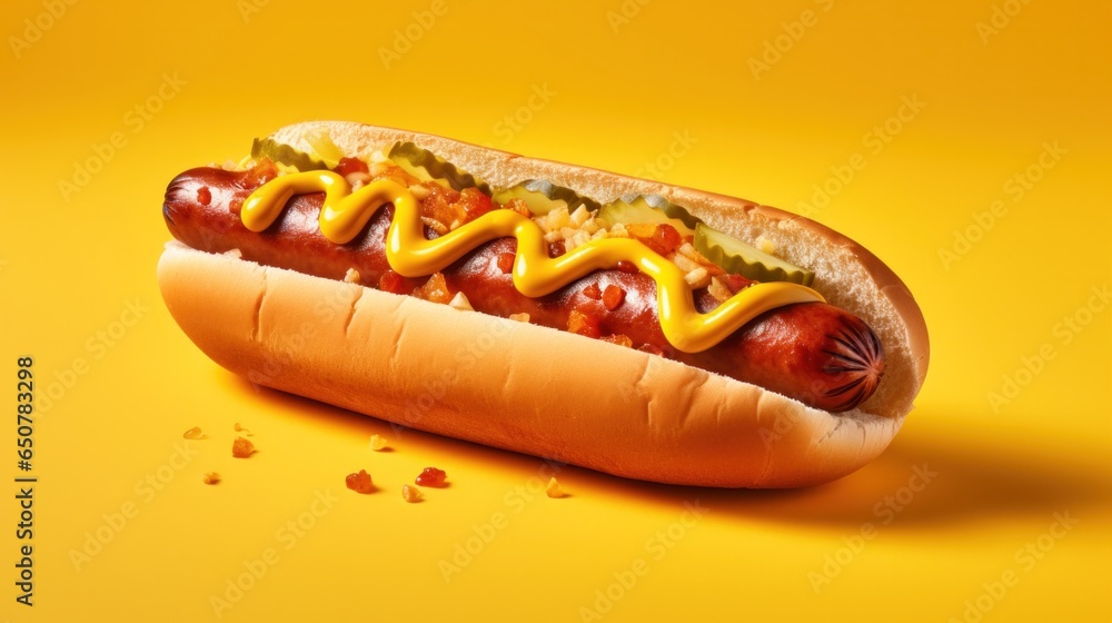 Hot dog on yellow background. Hot dog on yellow background.