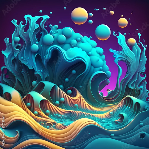  Colorful Blue Yellow and Violet Waves Background Abstract Art