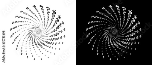 A circle of percent signs in a spiral. A black figure on a white background and an equally white figure on the black side.