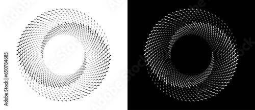 Abstract background with wavy lines in circle. Art design spiral as logo or icon. A black figure on a white background and an equally white figure on the black side.