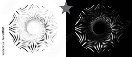 Abstract background with stars in circle. Art design spiral as logo or icon. A black figure on a white background and an equally white figure on the black side.