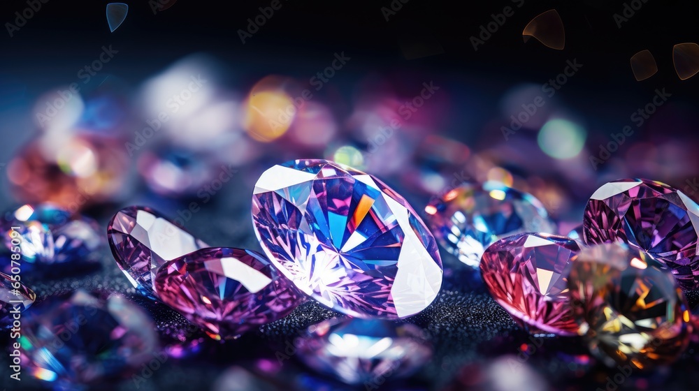 close-up, diamonds reveal their inner brilliance, with reflections that speak of luxury and the finest craftsmanship - obrazy, fototapety, plakaty 
