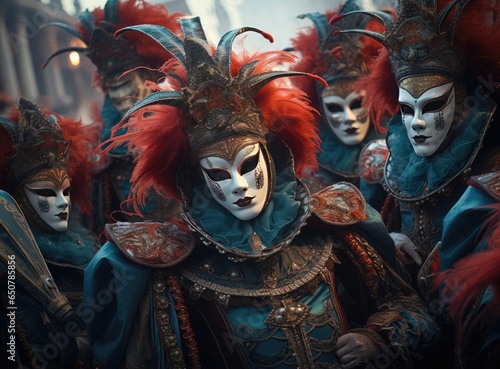 A group of people at a masquerade carnival in Venice