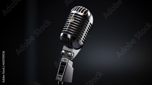 A professional microphone against a captivating background with ample copy space, ready for your message
