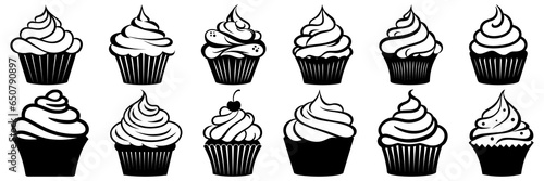 Cupcake silhouettes set  large pack of vector silhouette design  isolated white background