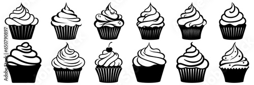 Cupcake silhouettes set, large pack of vector silhouette design, isolated white background
