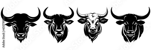 Bull longhorn silhouettes set, large pack of vector silhouette design, isolated white background