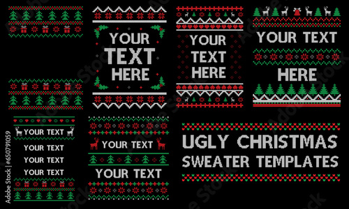 Knit elements , Vector. Christmas seamless borders. Sweater pattern
