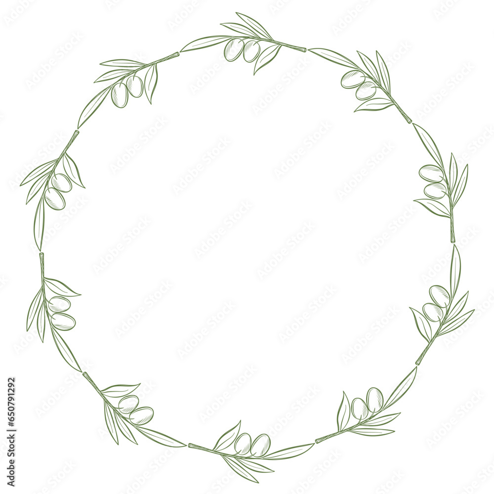 olive branch art drawn decor round frame