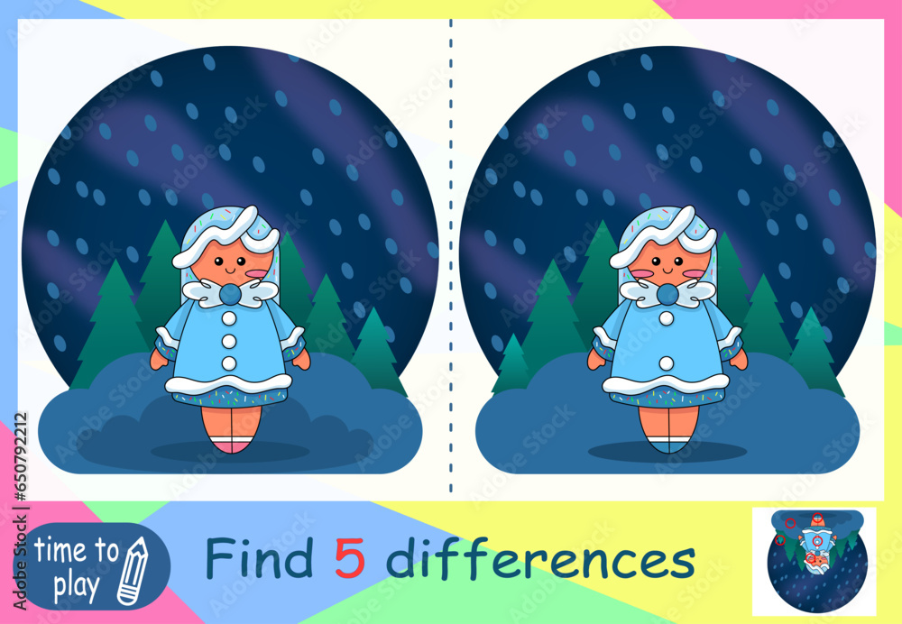 Fototapeta premium children's educational game. logic game. coloring book. find the difference. New Year. Christmas. Snow Maiden.