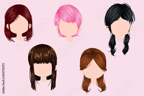 vector women wigs hairstyle realistic icons set