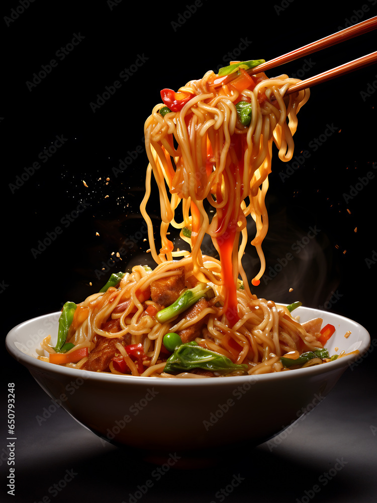 Yakisoba noodles. Japanese street food yakisoba. Chinese chow mein
