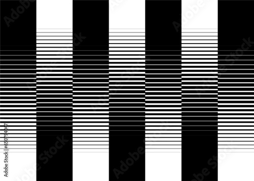 Black and white striped vector pattern of abstract rectangles.  Strict monochrome vector background of abstract lines.