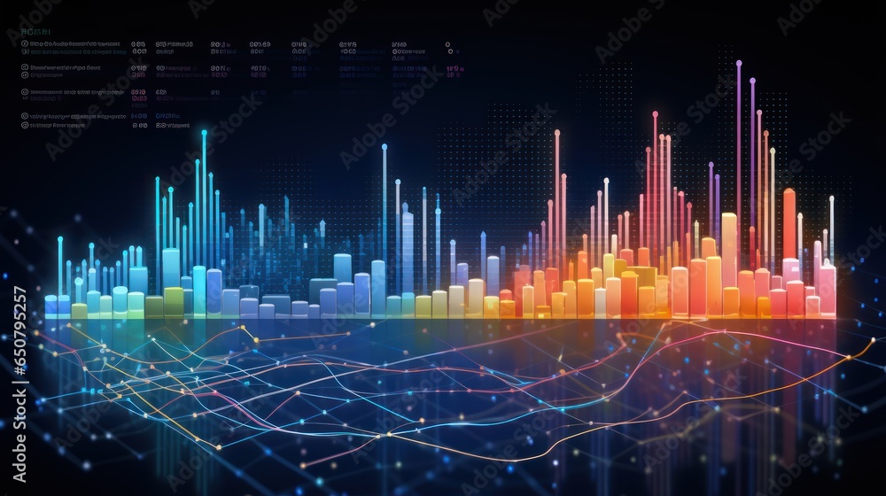 Representation of data analytics,charts, graphs and data driven insights emerging from a sea of information Representation of data analytics,charts, graphs and data driven insights emerging from a sea of information