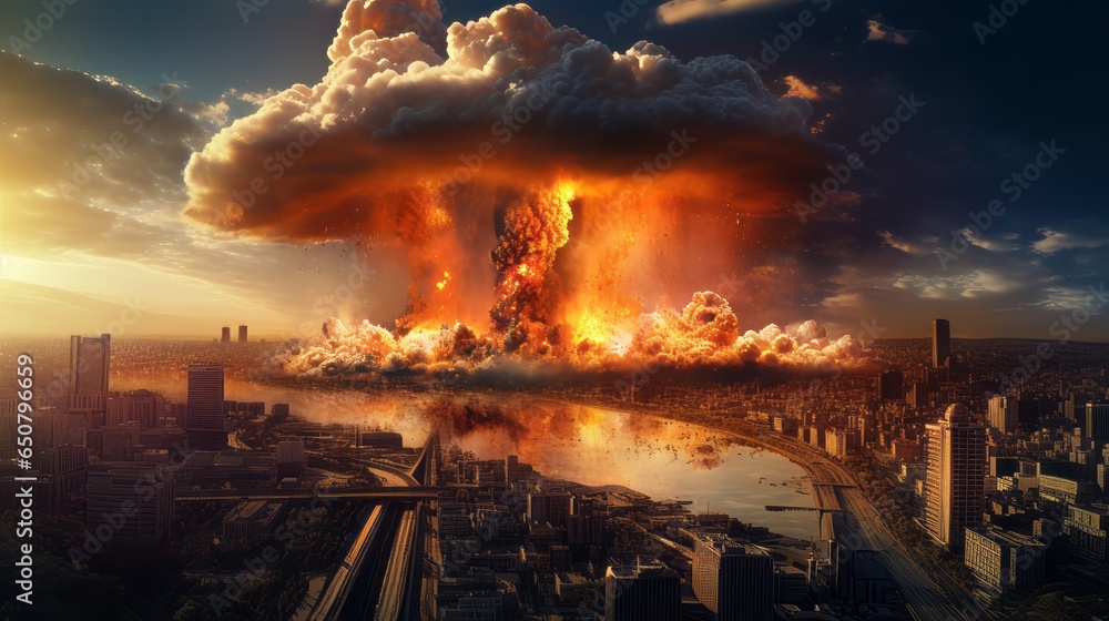 A nuclear explosion in a cityscape