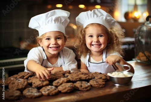 Couple of children preparing Christmas cookies