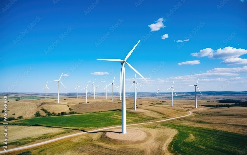 Aerial view of wind turbine generating in wind farm