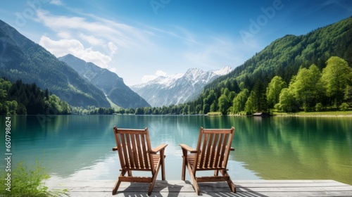 Relaxing by a serene alpine lake, summer mountain vacation