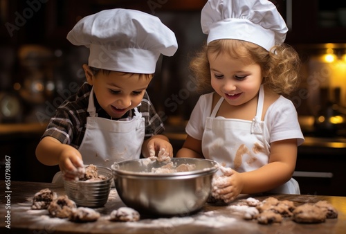 Couple of children preparing Christmas cookies