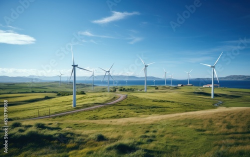Wind turbines in autumn farm for wind generation renewable energy