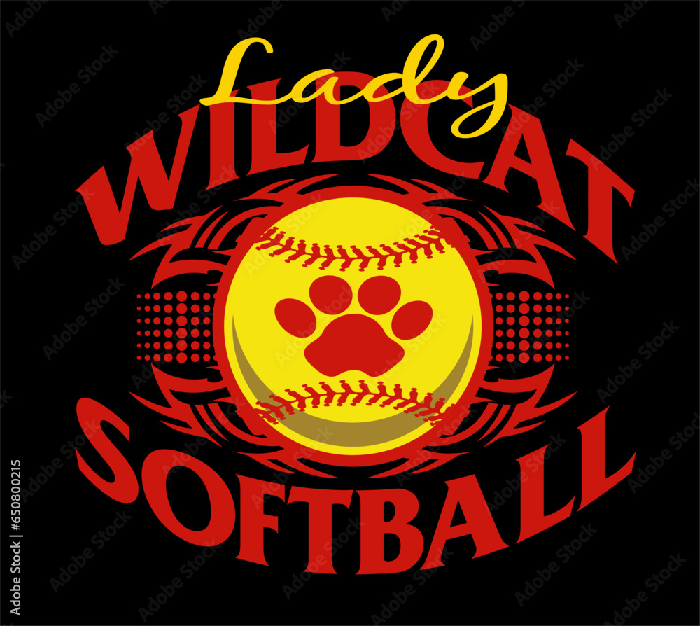 tribal lady wildcat softball team design with paw print inside ball for school, college or league sports tribal lady wildcat softball team design with paw print inside ball for school, college or league sports