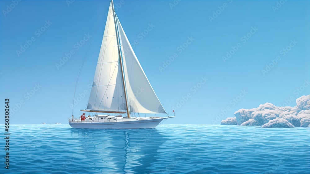Fototapeta premium A beautiful snow-white yacht sails in the azure sea