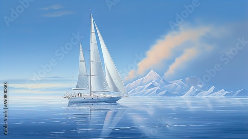 A beautiful snow-white yacht sails in the azure sea © Daniil