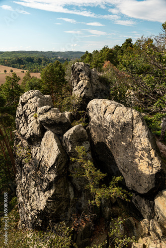 Blick über die Teufelsmauer Felsen zur Schloss Blankenburg
