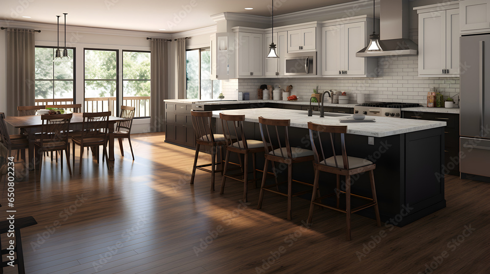 open kitchen design with granite countertops, wood floors and natural light open kitchen design with granite countertops, wood floors and natural light