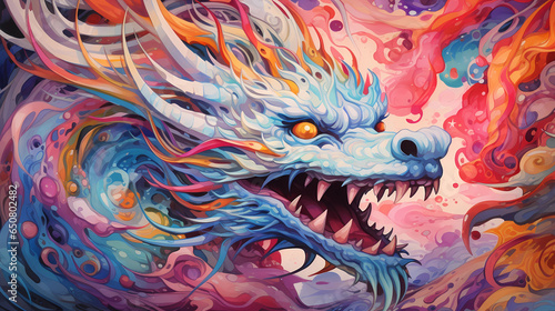 an image of multicolored dragon, in the style of shohei otomo, brian mashburn, natalia rak, encaustic, spontaneous energy, hurufiyya, marbleized  photo