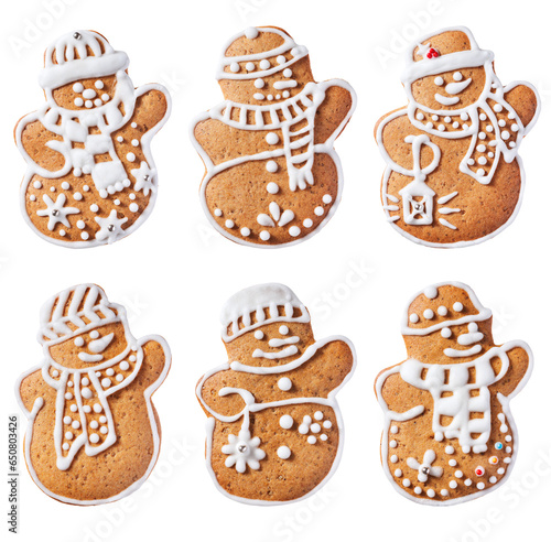 A set of gingerbread men in the form of a snowman. Isolated on white background.