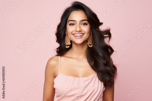 Happy Indian Woman On Pink
