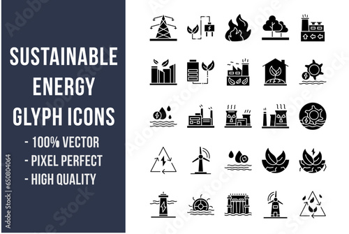 Fototapeta Sustainable Energy Glyph Icons