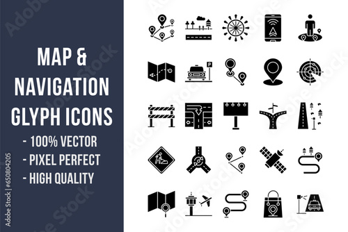 Map and Navigation Glyph Icons