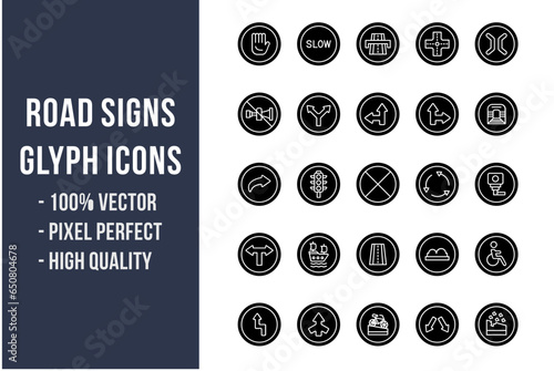 Road Signs Glyph Icons
