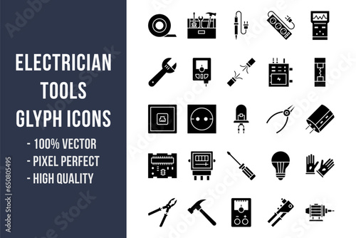 Electrician Tools Glyph Icons