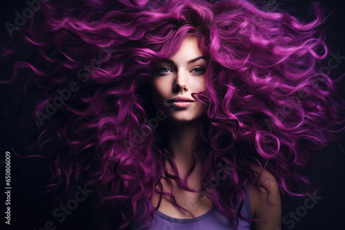 Woman With Long Purple Curly Hair