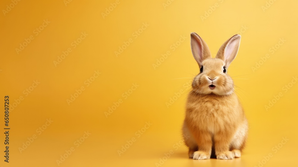 Obraz premium cute animal pet rabbit or bunny white color smiling and laughing isolated with copy space for easter background, rabbit, animal, pet, cute, fur, ear, mammal, background, celebration, generate by AI