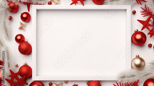 Christmas mock up composition. Blank photo frame with decoration